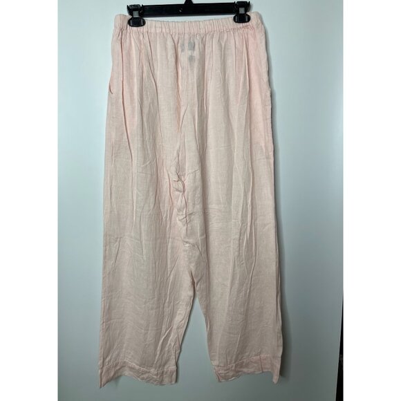 FLAX Wide Leg Elastic Waist Pull On Pant 100% Linen Lightweight Pink Pockets Med - Picture 5 of 9